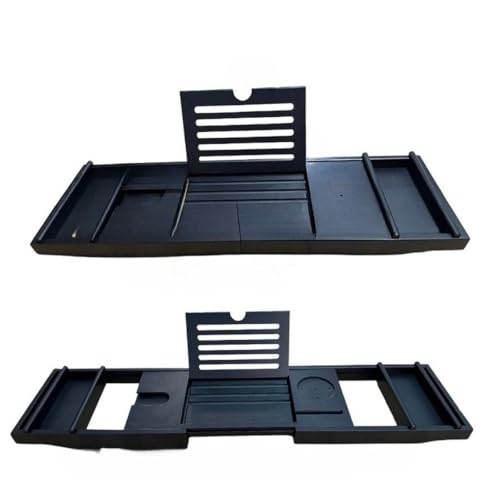 EVREFIN 調節可能な竹製バスルームシェルフ。伸縮アーム、リラックスシェルフ、スマートフォン/タブレット収納付き。この木製バスルームシェルフは、シャワーを浴びながら読書や動画鑑賞に最適です。天然竹製なので、ご家庭でもホテルでもお使いいただけます。 (ブラック,A)