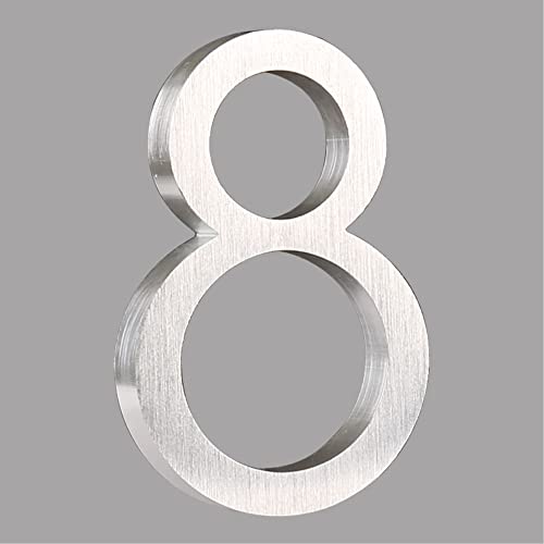 Numéro de maison flottant 8 argenté de 15 cm pour plaque d'adresse de rue moderne