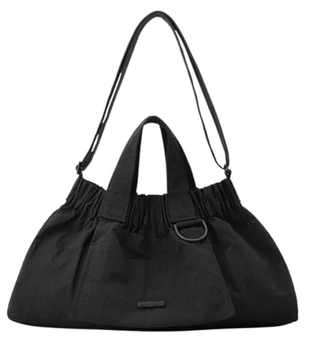 Nylon Shoulder Bag for Women Soft Ruched Tote Handbag Large Capacity Crescent Purse Waterproof Travel Causal Crossbody Bag