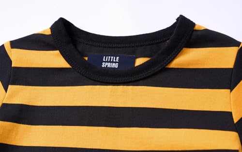 Image of LittleSpring Unisex Kids Long Sleeve Striped Tee Shirt Tagless Crew Neck Cotton T-Shirt