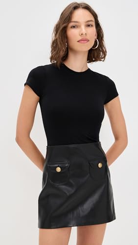 alice + olivia Women's Sydney Vegan Leather A Line Dress with Pocket Detail2