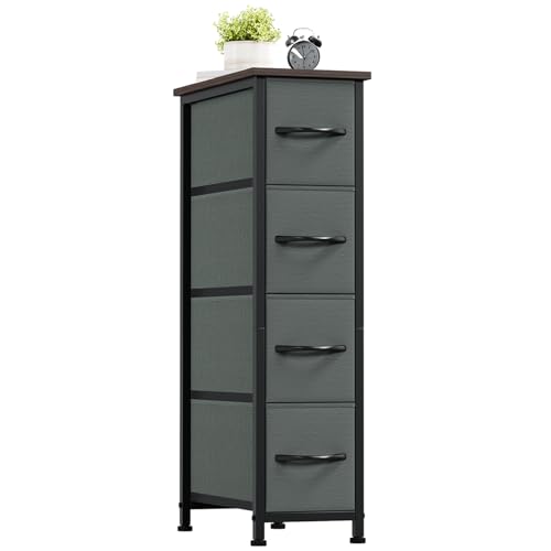 Image of Somdot Narrow Dresser with 4 Drawers, Slim Storage Organizer Chest of Drawers with Removable Fabric Drawers for Small Spaces Bathroom Closet Bedroom Laundry, Charcoal Grey