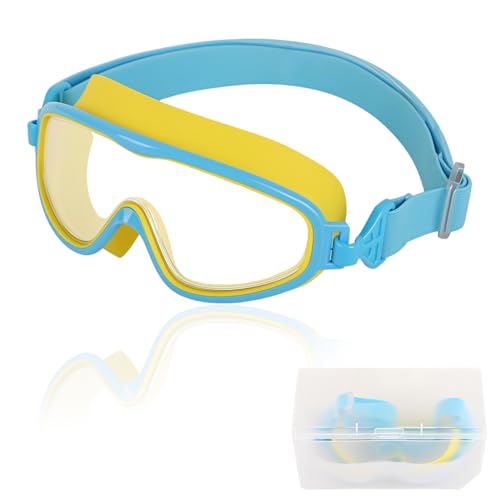 Image of PROBEROS Swimming Goggles for Kids, Big Frame Leakproof Anti-fog Swim Goggles, Soft Fit Swimming Goggles for Children, Soft Silicone Leak-Proof Design with Adjustable Strap for Pool, Blue