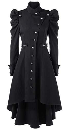 Women Gothic Vintage Victorian Swallow Tail Long Trench Coat Black Us L