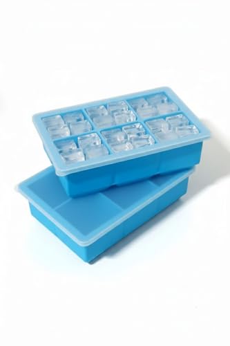 Image of Ice Cube Molds with Lid,Big Silicone Ice Cube Tray for Whiskey,2Inch Square Ice Cube Tray,Easy-Release Ice Mold,Giant Ice Cubes for Bourbon Cocktail (3, Blue)