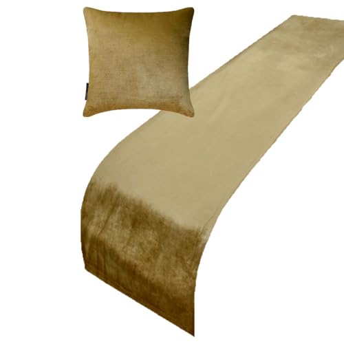 The HomeCentric King/Queen/Twin Gold Decorative Bed Runner Queen 74"x18" Bed Runner with Two Pillow Cover, Velvet Bed Scarf on Velvet Fabric - Gold Velvet Plush