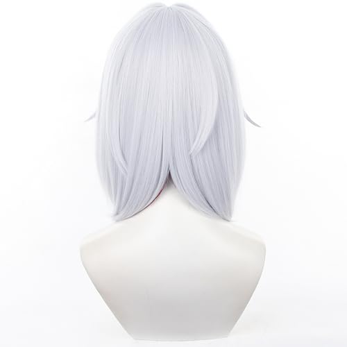 Image of Anime Silver White Highlighting Red Wigs with Bangs Women Short Straight Wig with Bangs Game Show Replace Wig Halloween,Christmas,Comic con,Party