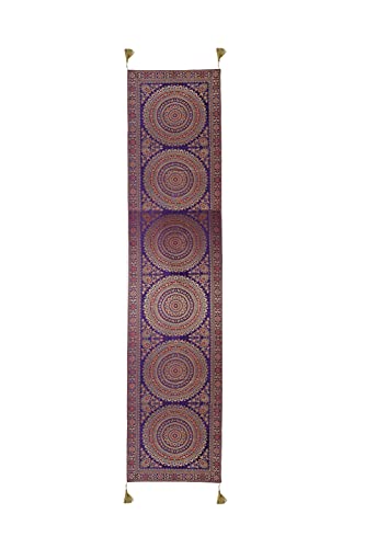 Image of Diwali Decor Brocade Jacquard Silk Table Runner Long Runner for Dinning & Centre Table Mandala Print 72 x 16 Inches (Purple)