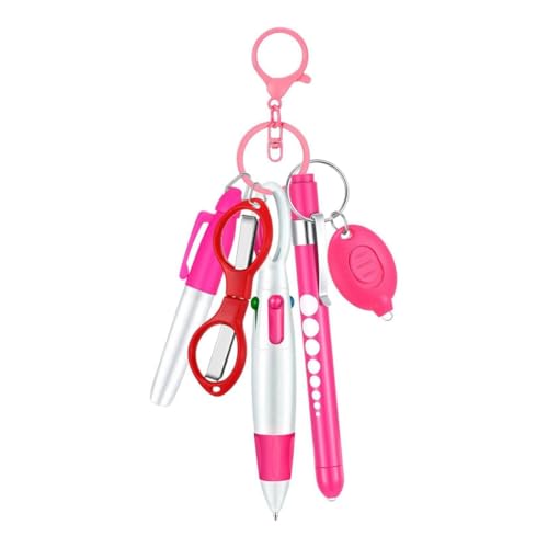 Juego de Bolígrafo Retráctil Multifunción 6 en 1, Linterna, Tijeras Plegables, Bolígrafo, Bolígrafos de Enfermera, Color Rosa