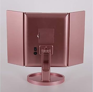 LAND OF MYTH - 1X-2X-3X-10X Büyütmeli 37 LED Işıklı Makyaj Aynası, 3 Panel, Katlanabilir, Dokunmatik Sensörlü (Rose Gold)