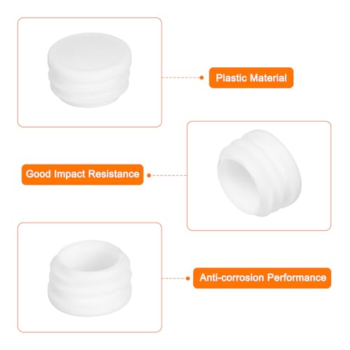 Image of uxcell 1-3 /16 inch(30mm) Round Plastic Plug, 4 Pcs White Pipe Tubing End Cap Plastic Plug Cap Insert Glide Insert for Metal Tubing Fence Table Chairs Furniture