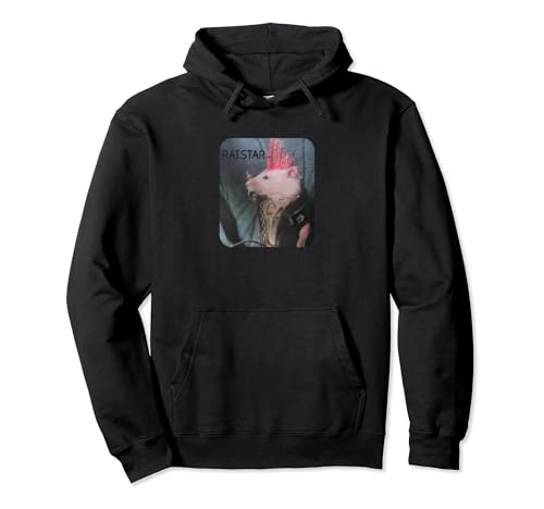 Ratstar Punk Rat with Pink Rock Hair Funny Animal Meme Shirt Pullover Hoodie