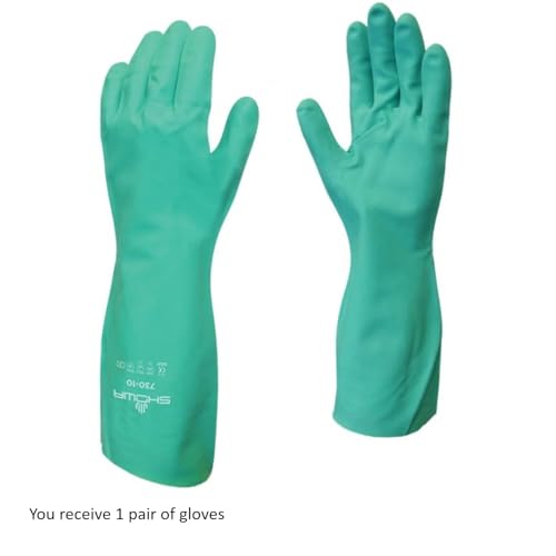 SHOWA 730 Nitrile Chemical Resistant Safety Glove with Cotton Flocked Liner, Food Safe, 15 Mil Thick, 13" Length, Medium (1 Pair)