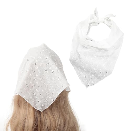 Image of ShiningUU Hair Bandanas for Women White Trendy Versatile Head Scarf | Lace Crochet Head Scarf | Turban Headbands for Women | Boho Adjustable Bandana Headband & Hair Kerchief (White)