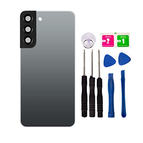 Replacement Repair Battery Back Glass Cover Back Housing Door Rear Panel for Samsung Galaxy S22 Plus S22+, with Frame Tape and Tools (with Camera Lens) (Gray)