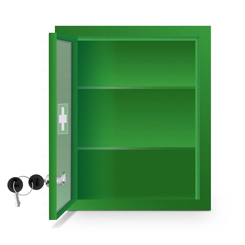 Image of OTICA First Aid Box Emergency Medical Kit for Medicine Storage Multi Compartment First Aid Kit Box for Home, School, Office with Key Lock, Big Size, Wall Mount (Full Green)