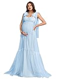 JUJTIO Sleeveless Maternity Dresses Sweetheart Spaghetti Straps Ruffles Pregnancy Photography Dress Robe for Baby Shower Sky Blue