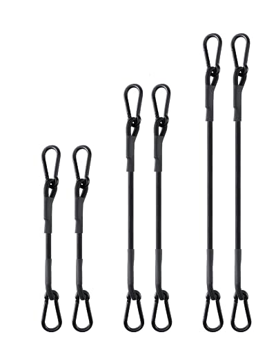 Image of 190 Lbs Real Heavy Duty Carabiner Bungee Cord with Upgraded Carabiner Hooks, 12 inch 18 inch 24 inch Black Bungee Cords Assorted Sizes, 6 Pcs UV Resistant Bungee Straps for Tents, Cargo, Kayak Boat, Luggage, etc