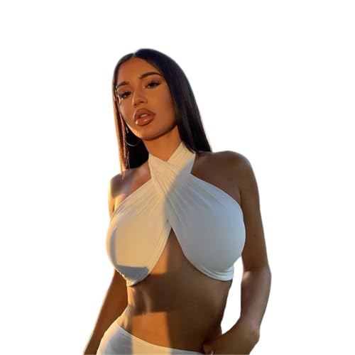 ZWCSHUU Top Cruzado de Cuello Halter Tops Cortos Negros sin Mangas sexys for Mujer, Camisola con Cordones y Espalda Descubierta, Bralette sin Aros(Color 2,L)