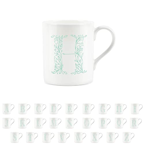 Purely Home Floral Green Letter H Mug - Fine Bone China Small Coffee Tea Mug Present Personalised Initial Gift