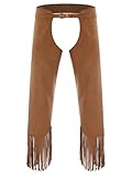 Lpdshaa Men's Western Cowboy Chaps Open Crotch Fringe Assless Western Motorcycle Chaps Pants Brown Small