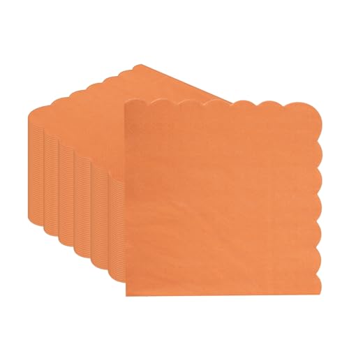Lot de 50 serviettes en papier à bords festonnés pour anniversaire, mariage, Halloween, fête et événements spéciaux Orange 32 x 32 cm