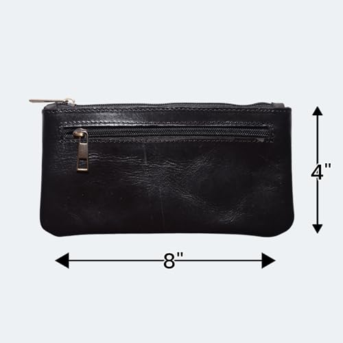 Image of Vintage Leather Pencil Case Pouch, Pen Pouch for Work and University, for Men and Women Elegant & Practical Brown Leather Pencil Cases for Adults Perfect for Office (Black) (Black)
