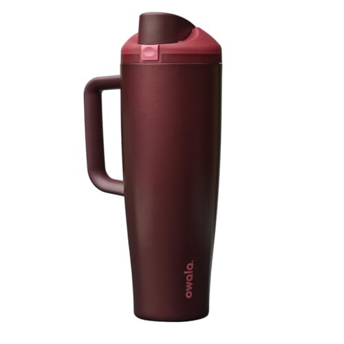Owala FreeSip Tumbler Insulated Stainless Steel Water Bottle with Built-in Straw and Side Handle, For Travel, Work, School, and Sports, 40oz, BPA Free, Leak Proof, Black Cherry by Owala - Used condition - US$36.30