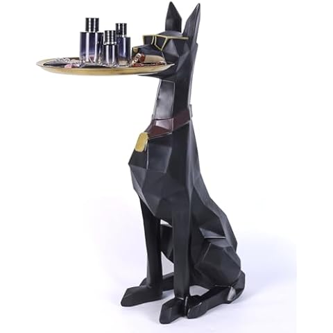 suruim Modern Resin Dog Sculpture with Metal Tray - Geometric Animal Statue, Decorative Side Table and Serving Tray for Home Office, for Dog Lovers (Black) Cover