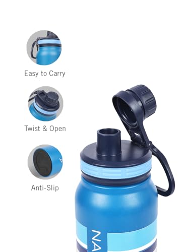 Image of NAUTICA Premium Leak-Proof Insulated Water Bottle - 1pc (Fender)| 750ml | Stainless Steel Flask with 24 Hours Temperature Retention | Ideal for Travel, Gym, Office Use Austin Printed-Blue /Yellow