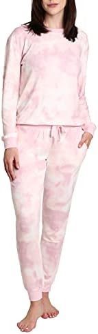 Blis Womens Loungewear Set Long Sleeve Pajama Set for Women Super Soft Women's Pajama Set with Jogger and Crew Neck Top Pink and Purple Tie Dye Small