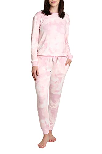 Blis Womens Loungewear Set Long Sleeve Pajama Set For Women Super Soft Women's Pajama Set With Jogger And Crew Neck Top Pink And Purple Tie Dye Small #TOP2