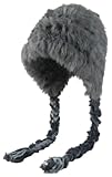 Womens Rex Rabbit Fur Knitted Earflap Beanie Hat Winter Warm Ear Cover Skull Snow Cap with Braid Strap