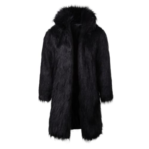 Image of Lisa Colly Mens Faux Fur Coat Jacket Winter Overcoat | Men's Faux Fur Long Jacket, Long Sleeve, Fluffy Warm, Winter Parka Coat
