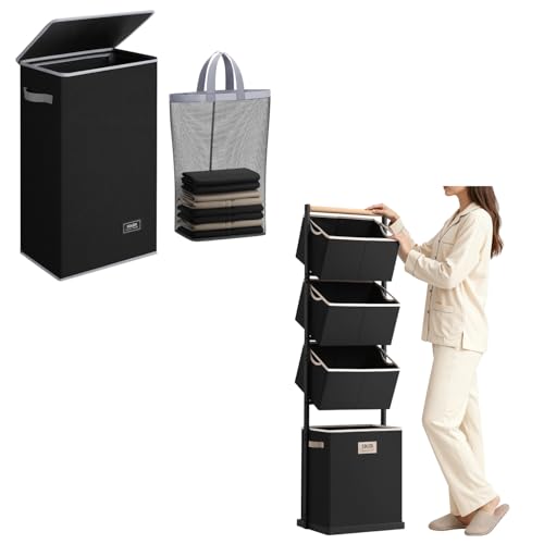 SOLEDI Slim Laundry Hamper with Lid and 4 Section Laundry