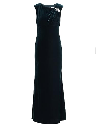 Gina Bacconi Vestido Largo de Terciopelo para Mujer con Escote asimétrico y Vestido de cóctel Adornado, Bosque, 42
