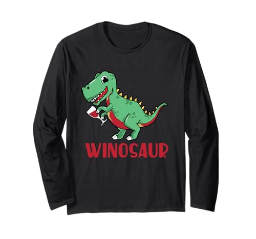 Funny Wine Drinker Dino Winosaur Dinosaur Manche Longue