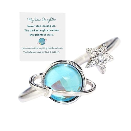JchEnye 1 Anillo Ajustable de Cobre Plateado - Con Motivo de Planetas y Estrellas - Un Regalo Inspirador para Familiares y Amigos