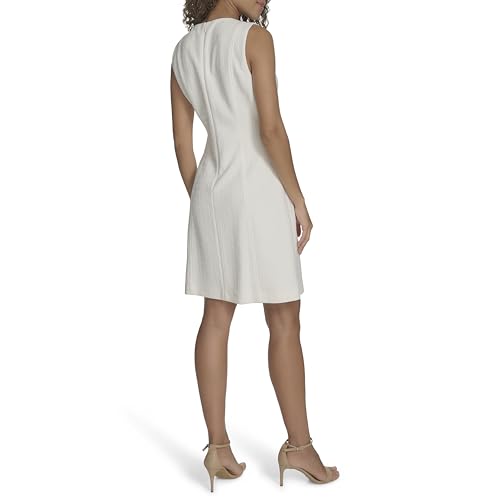 Image of Tommy Hilfiger Women's Sleeveless Jewel Neck Novelty Button Tweed Mini Sheath Dress