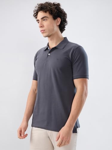 Image of Park Avenue Men Slim Fit Solid Pattern Cotton Polyester Blend Half Sleeve Polo Neck Casual T-Shirt