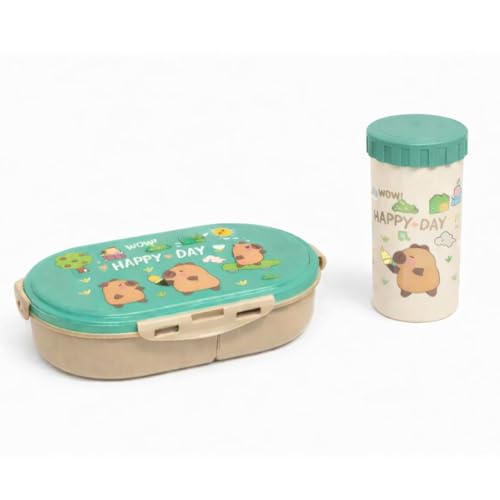 Kit Lancheira Infantil com Garrafa e Talheres – Estojo Escolar com Divisórias, Tampa com Trava e Squeeze 16cm – Ideal para Escola e Passeios