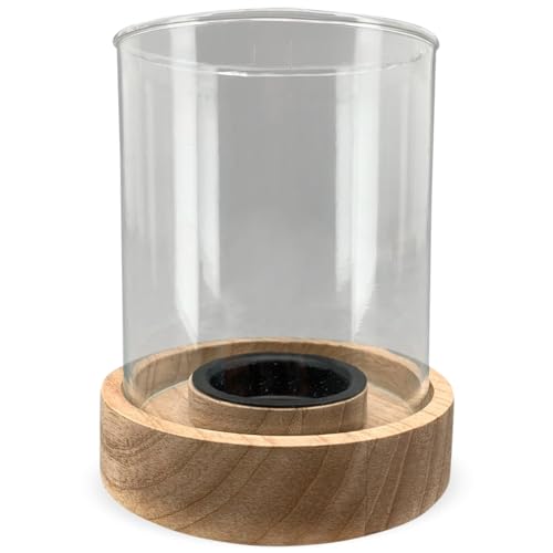 Windlicht Holz Glas Teelichthalter Landhaus Küche, Wohnzimmer Deko - Kerzenhalter Hygge für Teelicht & Kerzen in braun Tischdeko - Kerzenglas Lichthaus 10 x 11 cm Vintage Teelichtgläser für innen