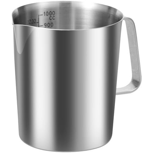 Messbecher Edelstahl 1L mit Feinskala BPA Frei 12cm Messbecher Edelstahl Tropfschutz Robust für Zuhause Küche Restaurant Bar Teeladen Café Treffpunkt (1000ml)