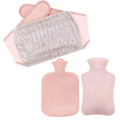 HANNEA® Hot Bag for Period Pain with Plush Cover and Waist Wrap Belt Refillable Hot Water Bag Anti-leakage PVC Hot Water Bag Period Pain Relief, Relieve Cramp Relief, Back Pain