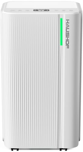HAUSHOF 12L/Day Dehumidifier for Home with Air Purification Digital Humidity Display Low Energy&Low Noise 24H Timer 2L Water Tank & Drainage Hose Ideal for Damp Drying Clothes and Air Freshening