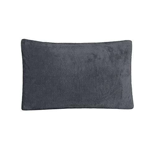 Sleepdown Teddy Fleece Housewife Pillowcase Pair Pack Plain Thermal Warm Cosy Super Soft Pillow Cover Bed Line - 50cm x 75cm - Charcoal