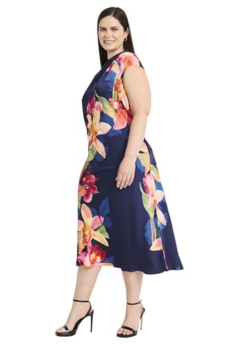 Image of Maggy London Women's Women's Mock Neck Midi Length A-line - Cap Sleeve Formal - Special Occasion Dress