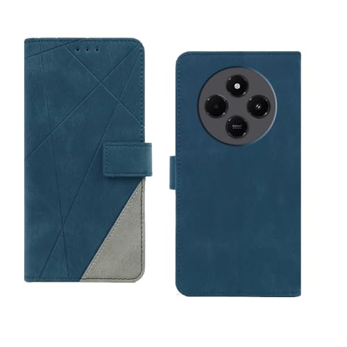 Image of amazon basics Redmi A4 5G Flip Cover | Card Pockets Wallet & Stand | Flip Cover for Redmi A4 5G (Blue with Grey)