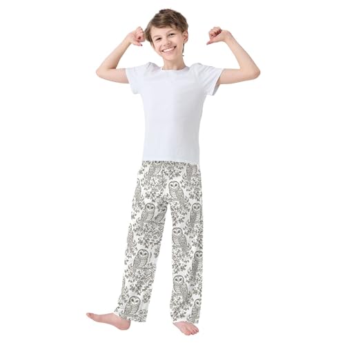 Retro Owl Flowers Boys Long Pants Soft Trousers Elastic Waist Kids Lounge Bottoms with Pockets S-XL2