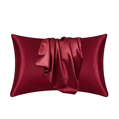 Luxury Satin Silk Pillow Case 2 Pack Pillowcase for Hair and Skin Satin Pillow Covers with Zipper Closure (Queen(20"x30"), Burgundy)